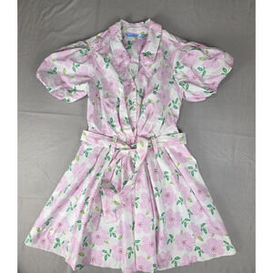 Draper James RSVP Puff Sleeve Floral Shirt Dress Pink White Size Small